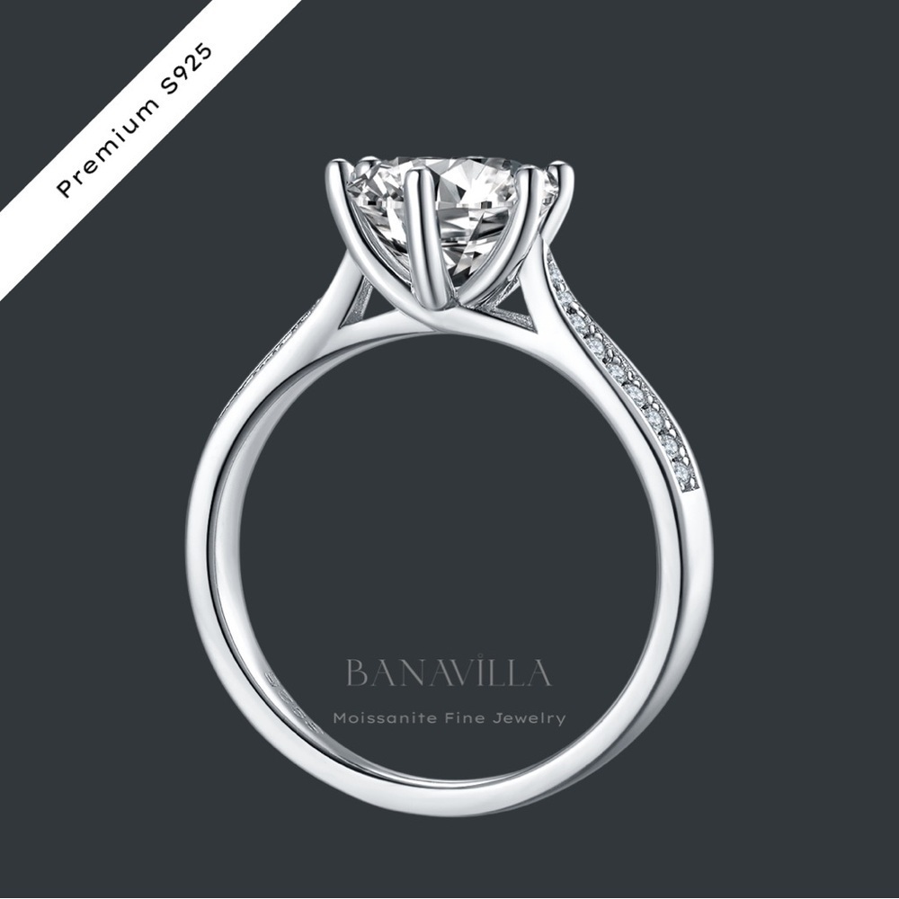 2CT Round Moissanite Diamond Double Chanel Paved Engagement Ring S925 18K Plated - Picture 6 of 6
